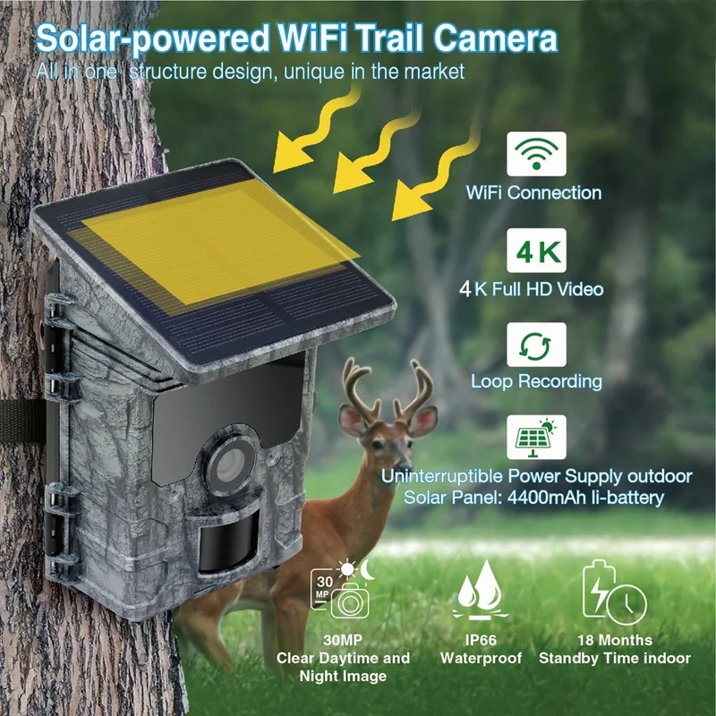 Trail Camera Solar Panel Powered - Fotocamera da Caccia con Visione Notturna